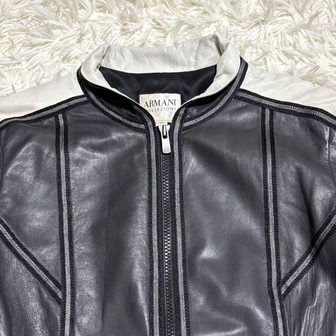 【美品・希少】アルマーニ　コレツォーニ　ライダースジャケット　バイカラー XL