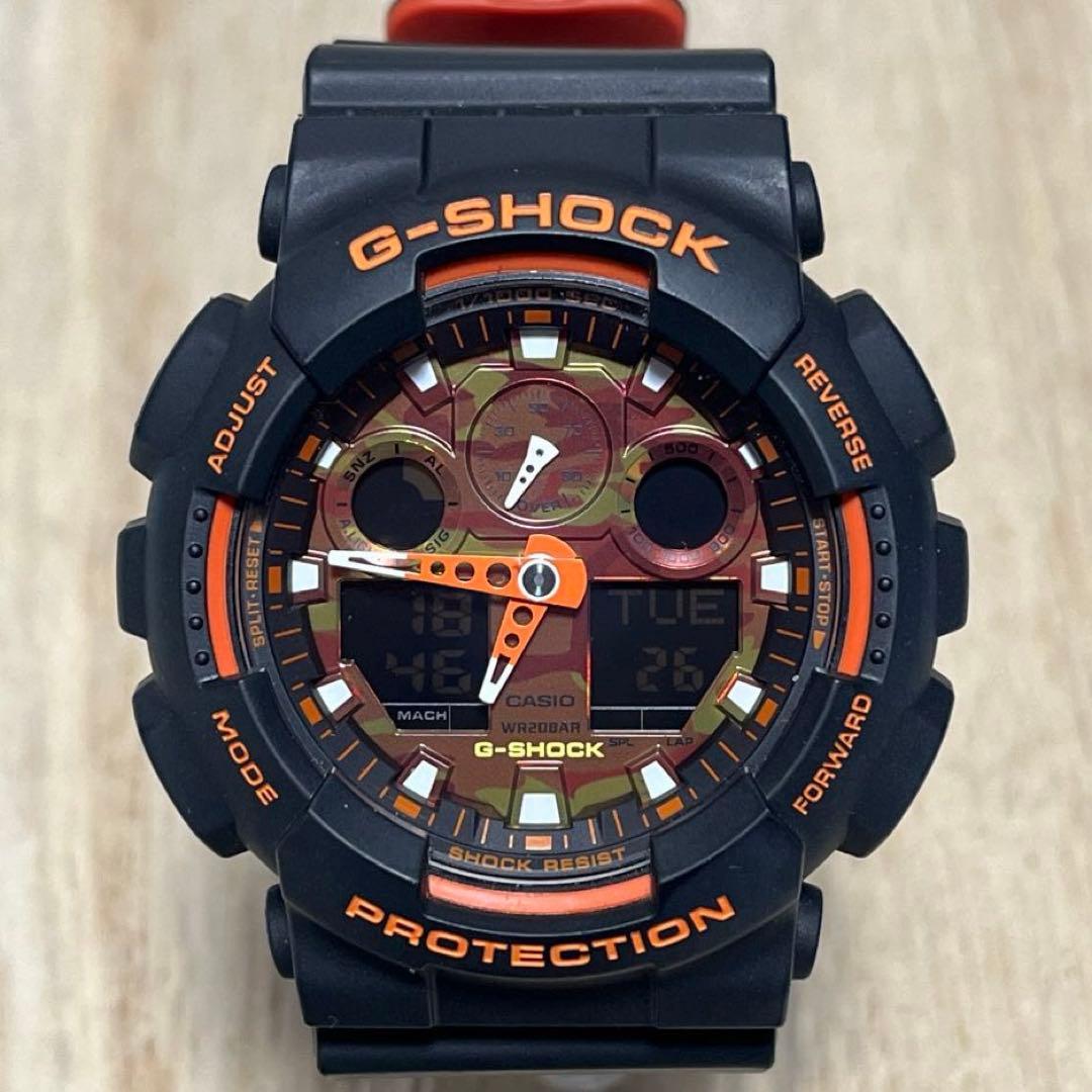【人気商品レアカラー】G-SHOCK GA-100BRオレンジカモフラージュ×黒