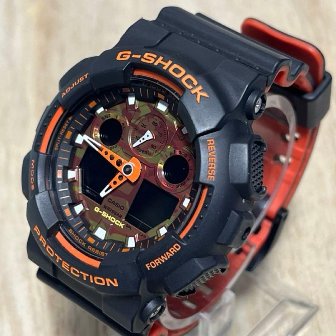 【人気商品レアカラー】G-SHOCK GA-100BRオレンジカモフラージュ×黒