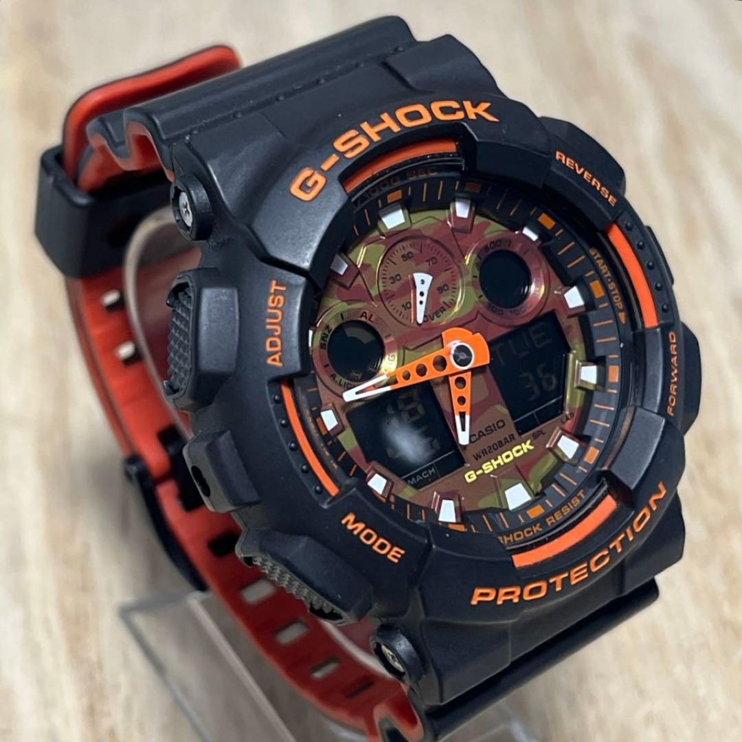 【人気商品レアカラー】G-SHOCK GA-100BRオレンジカモフラージュ×黒