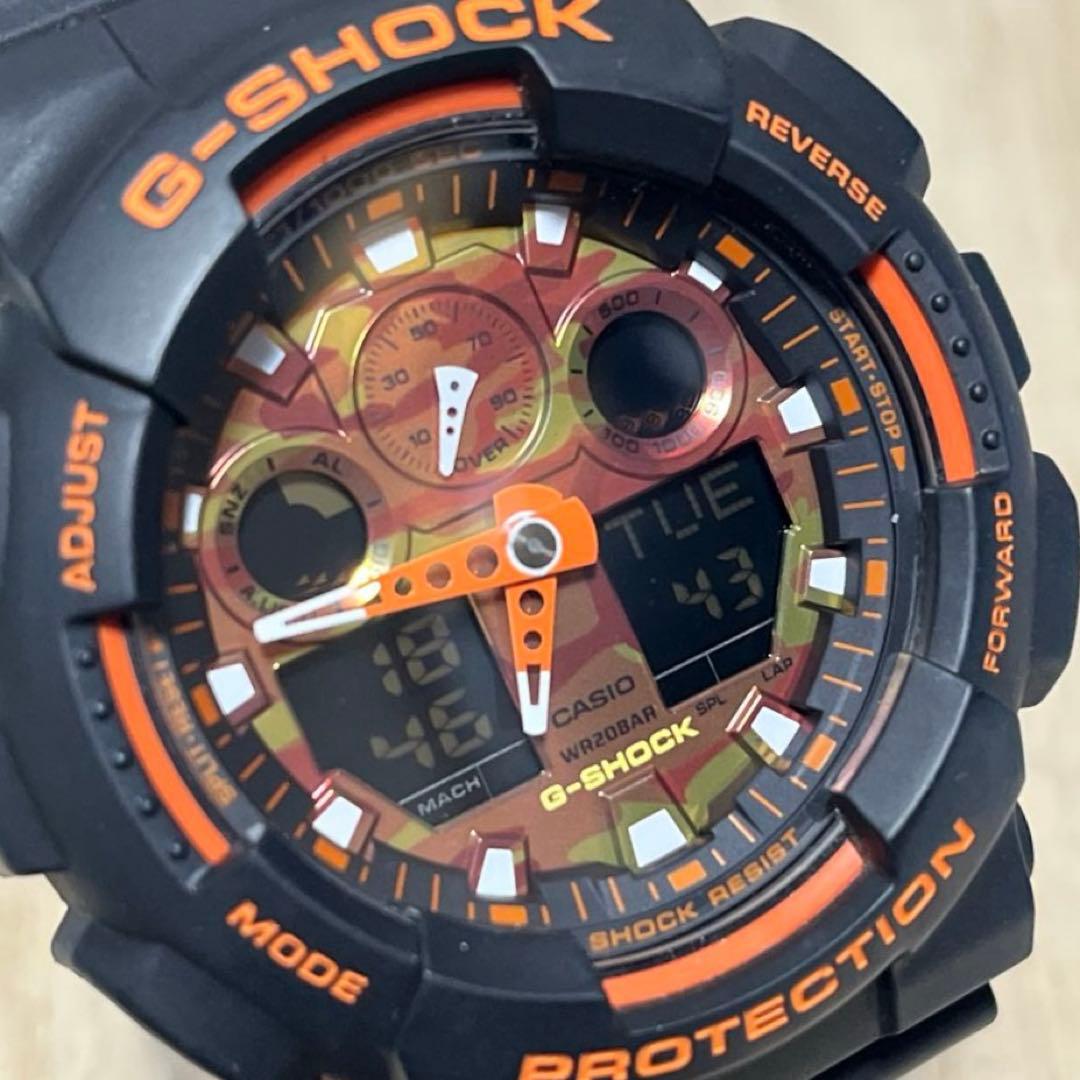 【人気商品レアカラー】G-SHOCK GA-100BRオレンジカモフラージュ×黒