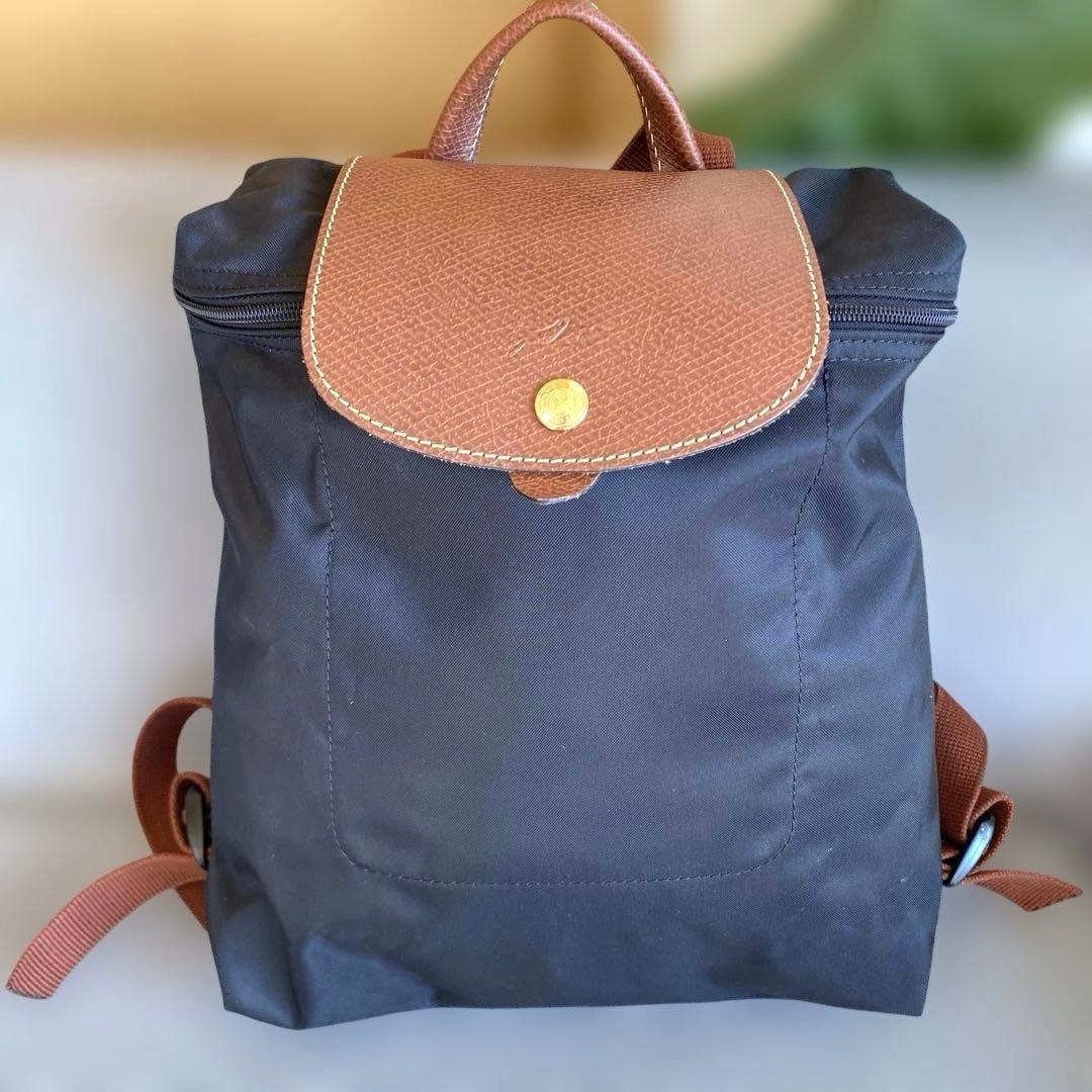【美品】LONGCHAMP リュック 黒　ブラウン ル・プリアージュ