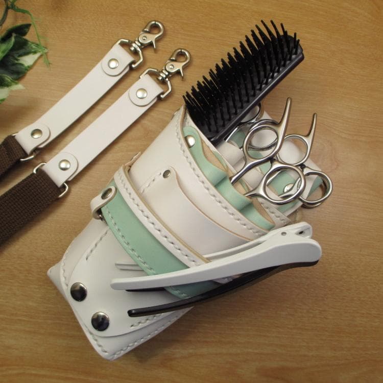 ホワイト＆空色　６丁差し　本革シザーケース　SCA-100/CWD