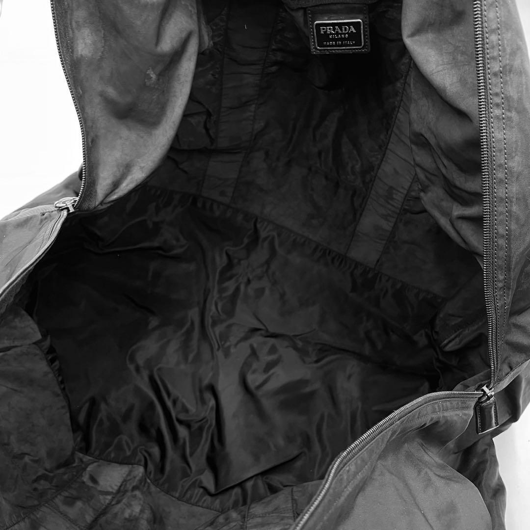 【美品✨】プラダ 三角ロゴ ボストンバッグ 大容量 プレート 旅行 白タグ 黒