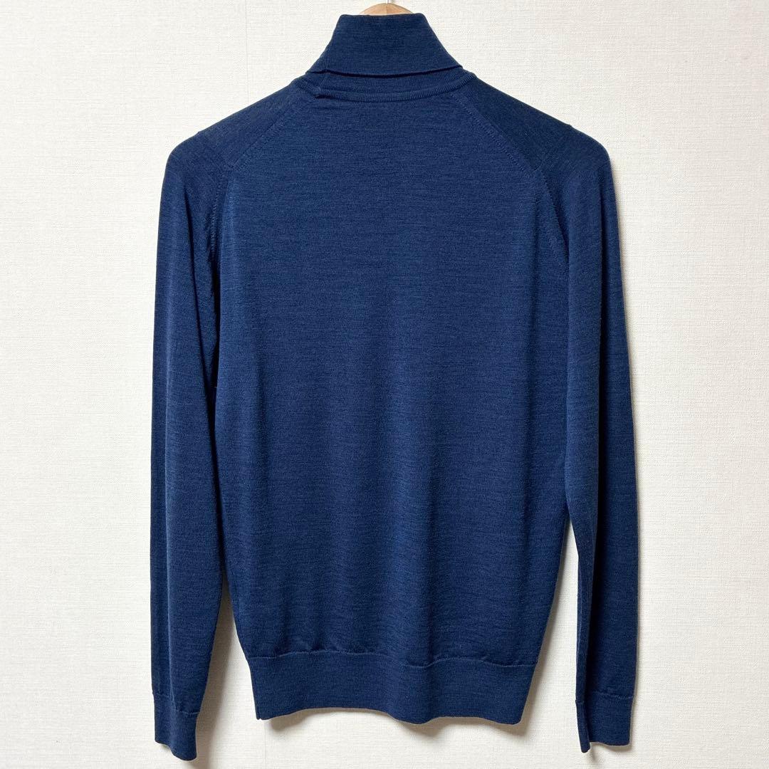 極美品 JOHN SMEDLEY タートルネックセーター ネイビーブルー ウール