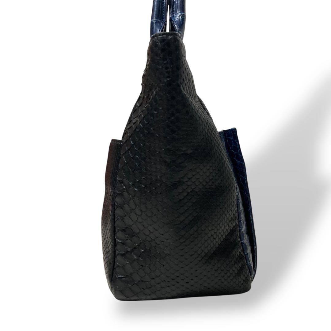 【美品】池田工芸　藍染めクロコダイル×純黒パイソン　おまかせ仕立て　ゴルフトート