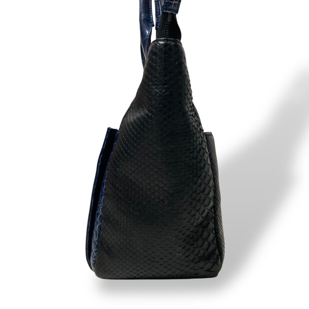 【美品】池田工芸　藍染めクロコダイル×純黒パイソン　おまかせ仕立て　ゴルフトート