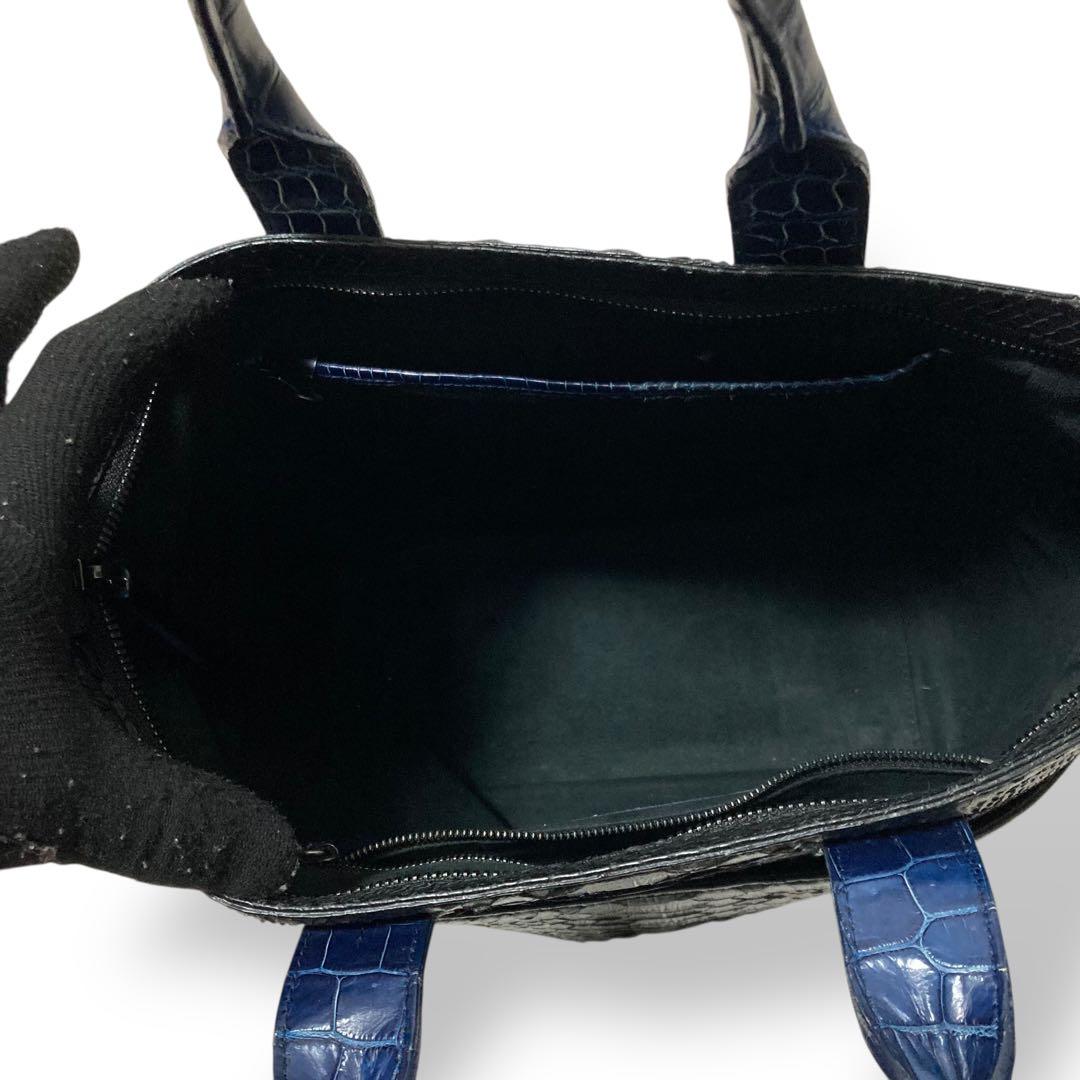 【美品】池田工芸　藍染めクロコダイル×純黒パイソン　おまかせ仕立て　ゴルフトート