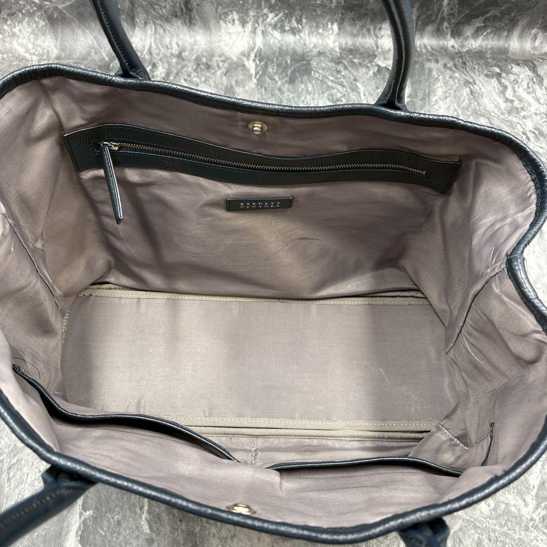 【人気】バーニーズニューヨーク トートバッグ レザー シボ革 ネイビー