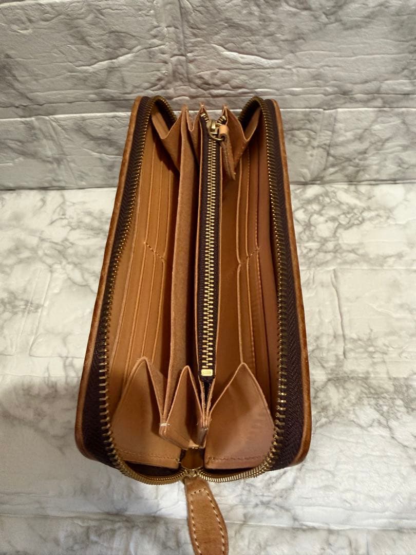 ブライドルレザー イントレチャート 編み込み メンズ 長財布 ラウンドファスナー