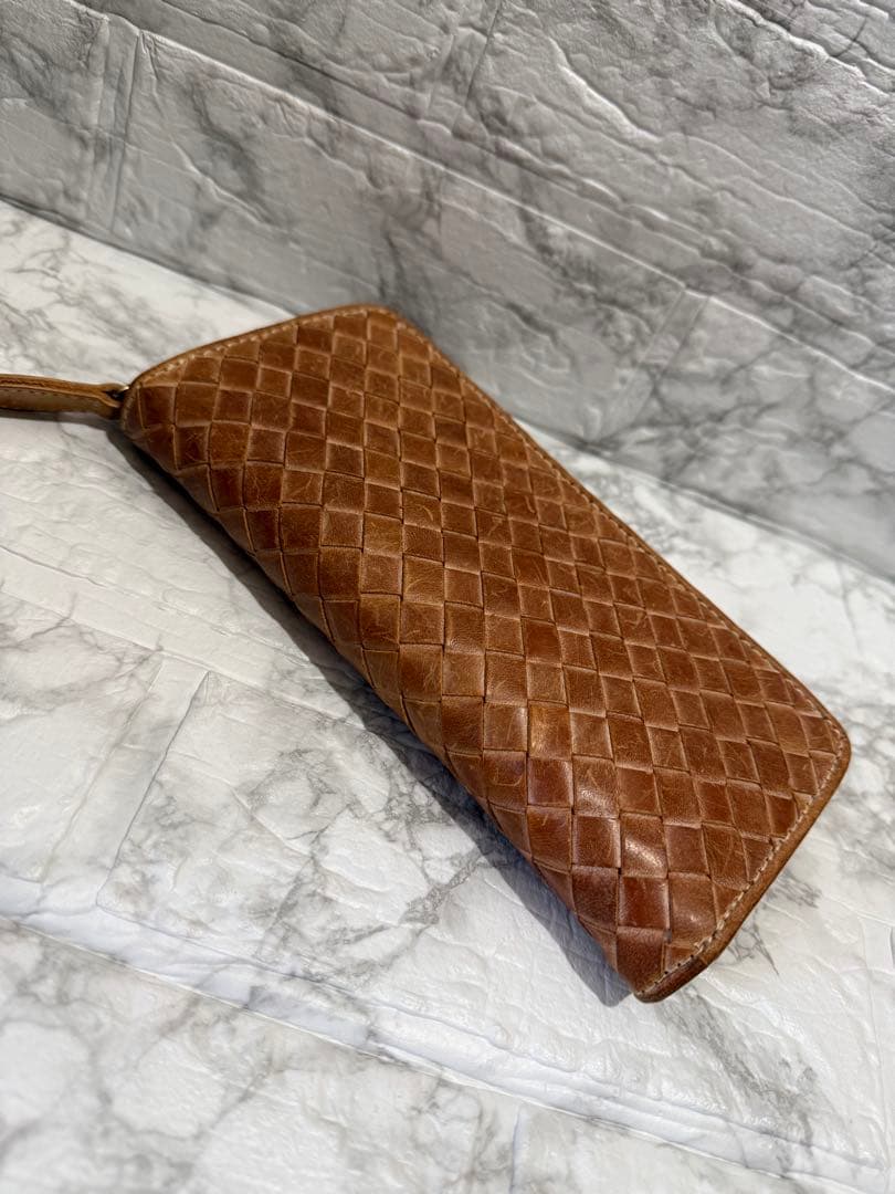 ブライドルレザー イントレチャート 編み込み メンズ 長財布 ラウンドファスナー