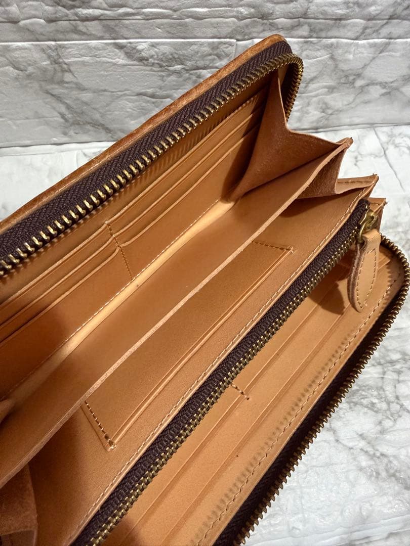 ブライドルレザー イントレチャート 編み込み メンズ 長財布 ラウンドファスナー