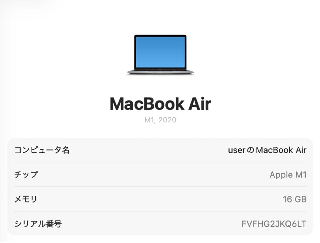 MacBook本体 MacBook Air (M1, 2020) 16GB/512GB