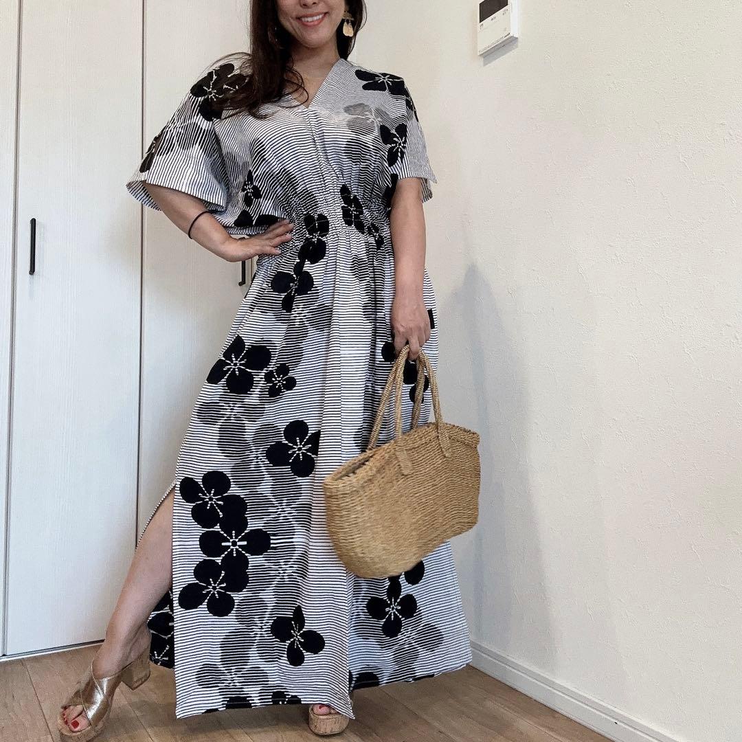 本染浴衣　リメイク　ワンピ ハンドメイド　ロング　単色　白　黒　　コーマ地