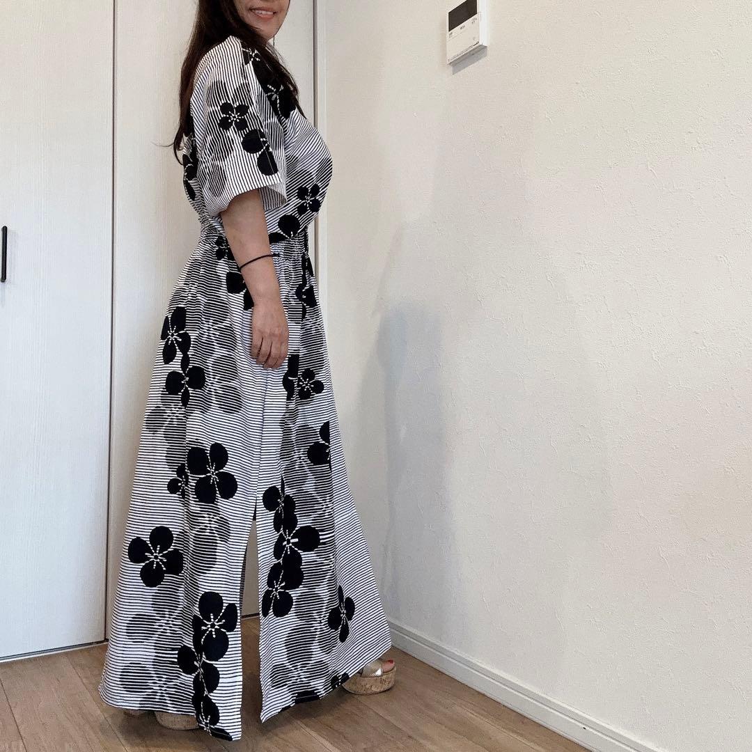 本染浴衣　リメイク　ワンピ ハンドメイド　ロング　単色　白　黒　　コーマ地