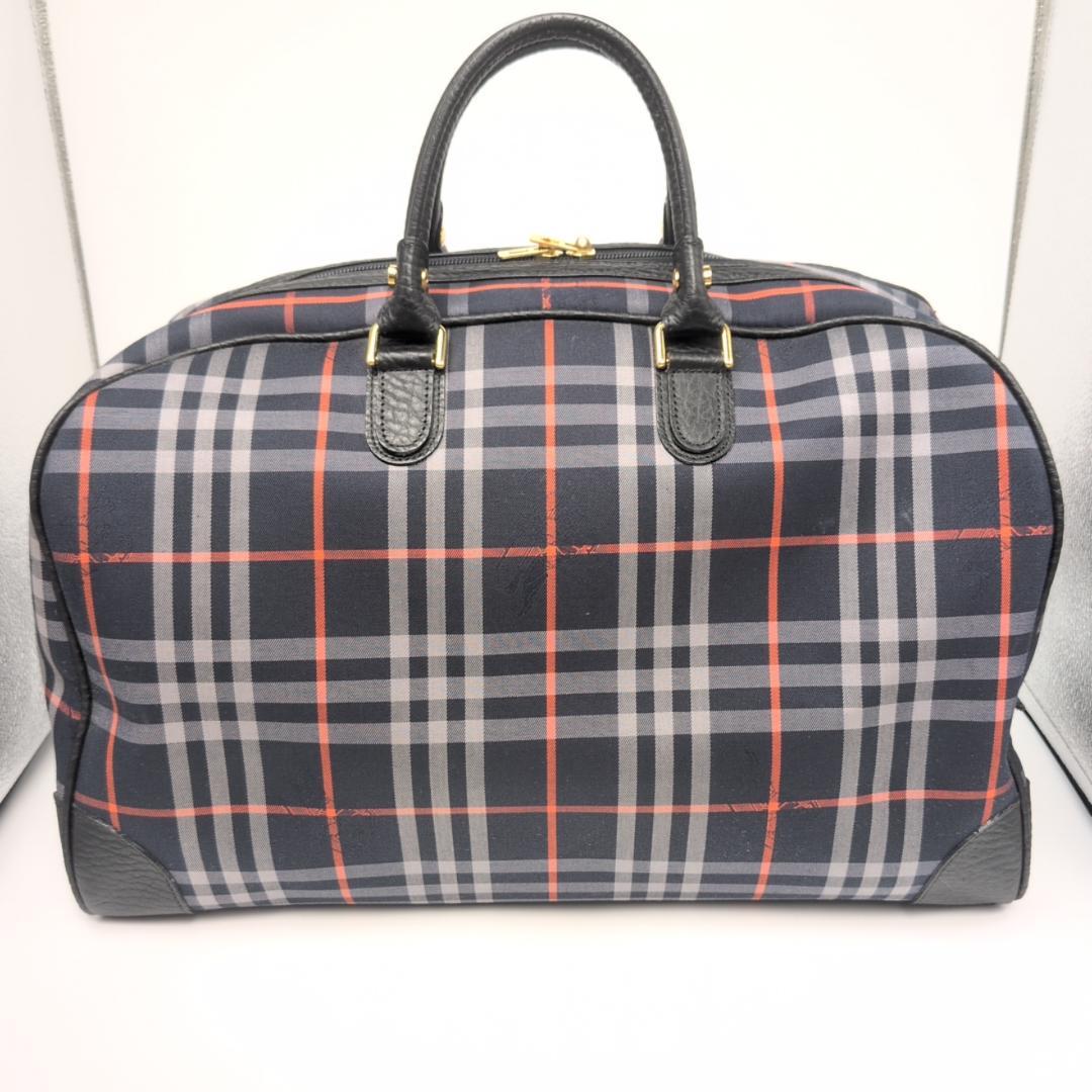 良品✨バーバリー ボストンバッグ ノヴァチェック キャンバス ネイビー