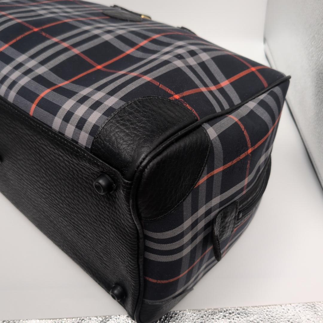 良品✨バーバリー ボストンバッグ ノヴァチェック キャンバス ネイビー