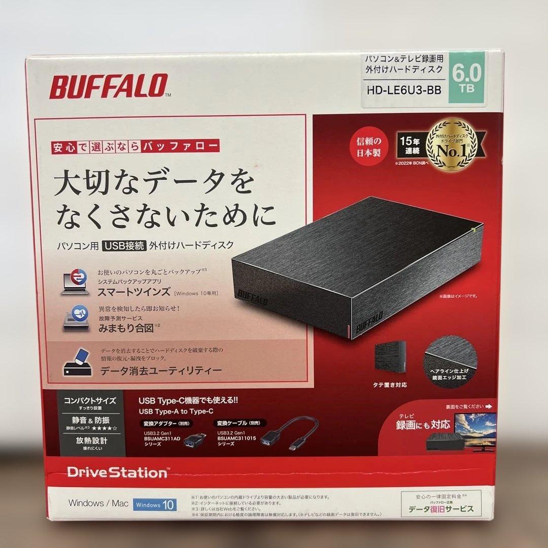 261077バッファローUSB3.2外付けHDD 6TB HD-LE6U3-BB