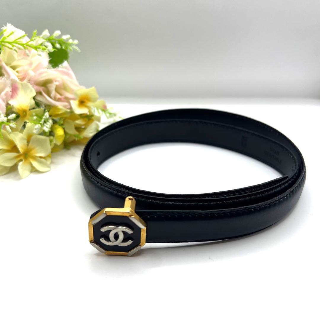 【極美品】シャネル ベルト ココマーク ロゴ 80/32 ブラック レザー