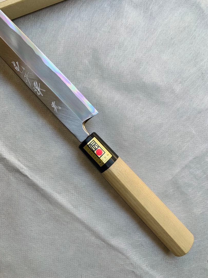 【堺打刃物】　森本光一作　刺身 柳刃　包丁　白鋼　9寸　水牛角柄