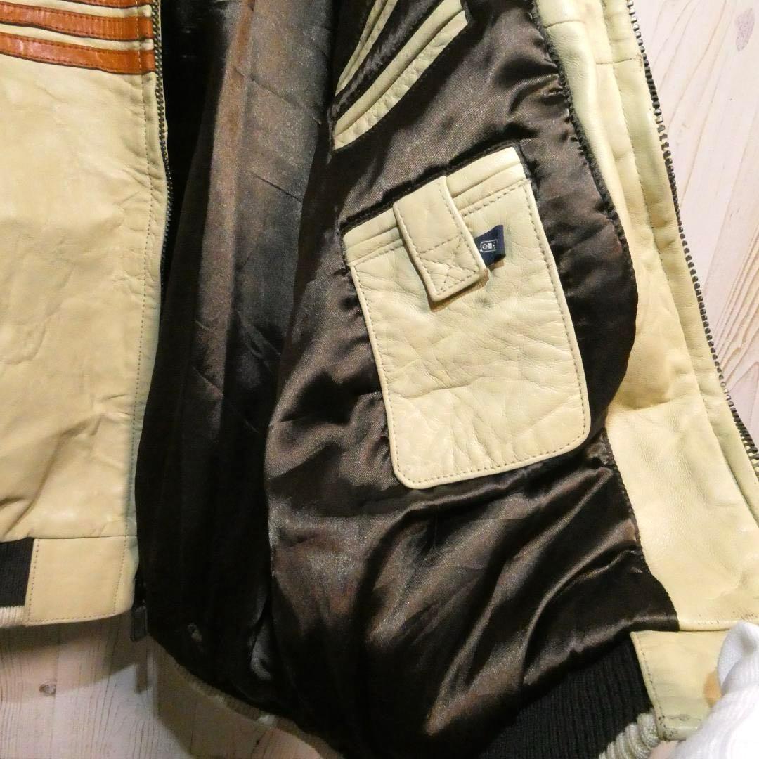 希少デザイン　DAVOUCCI ダヴォッチ レザージャケット クリーム/ブラック