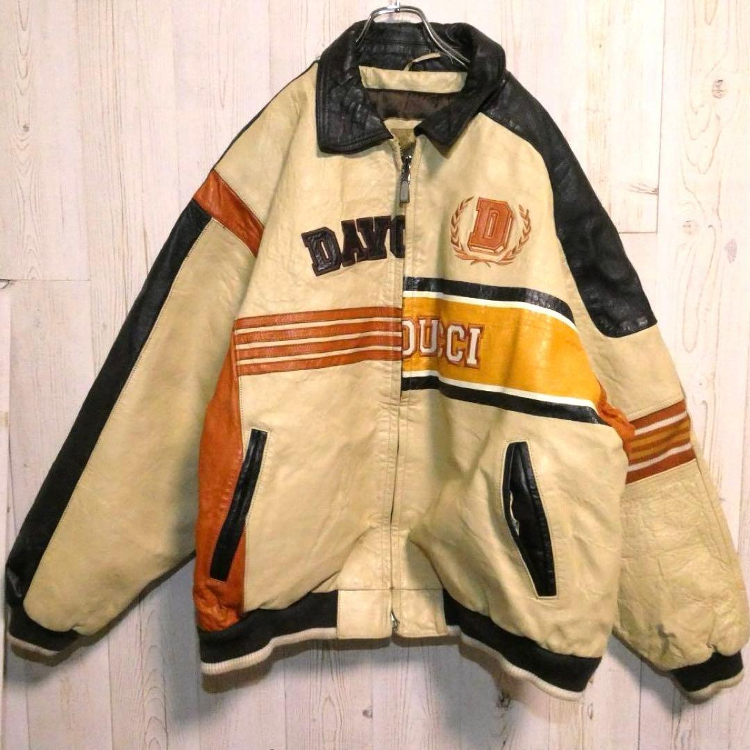 希少デザイン　DAVOUCCI ダヴォッチ レザージャケット クリーム/ブラック