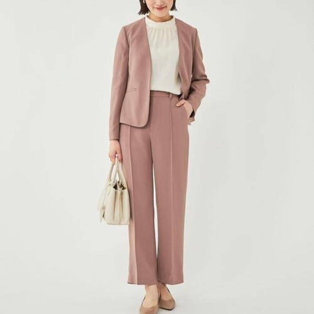 217GLR22AW手洗防皺さらっとノーカラージャケットパンツスーツ40ピンク