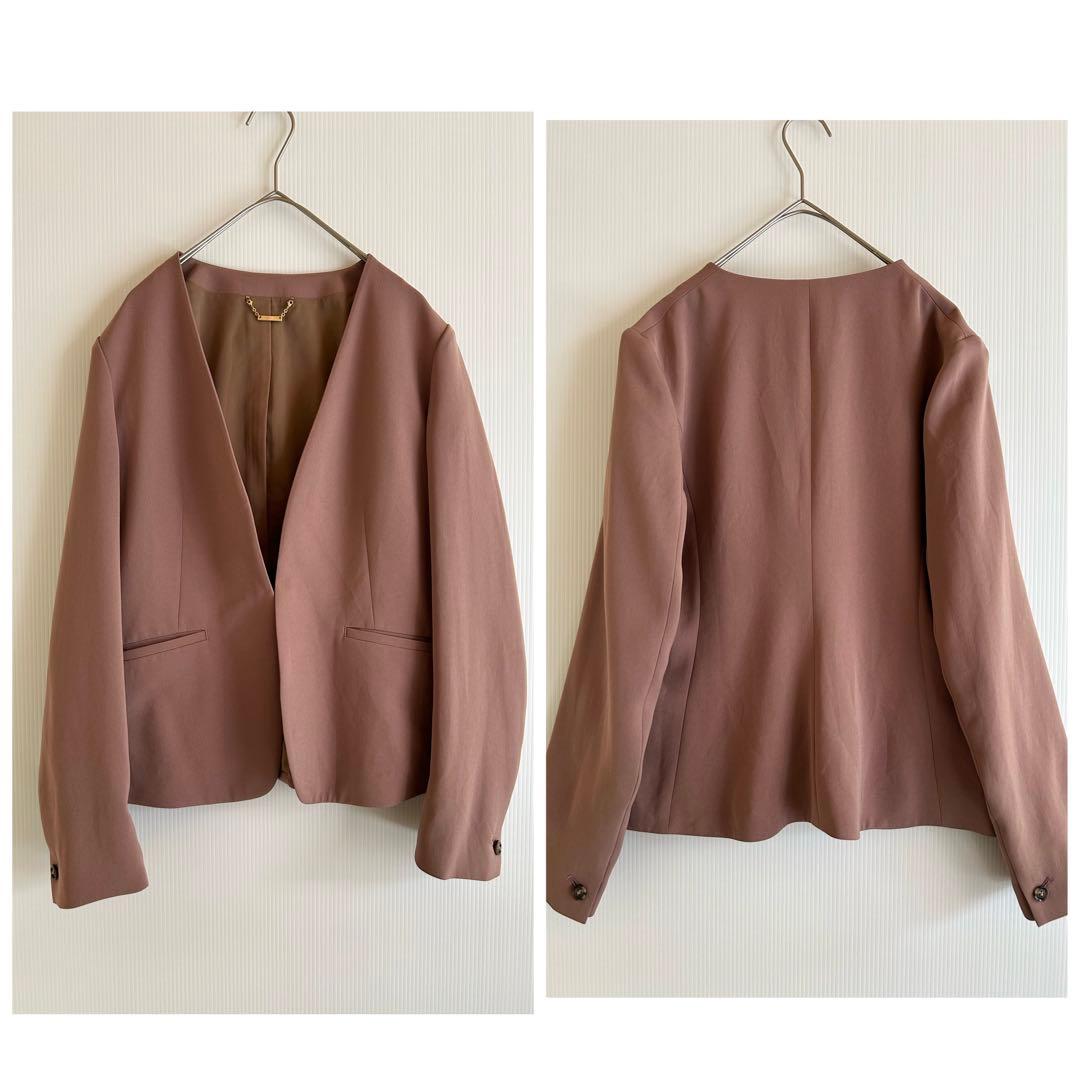 217GLR22AW手洗防皺さらっとノーカラージャケットパンツスーツ40ピンク