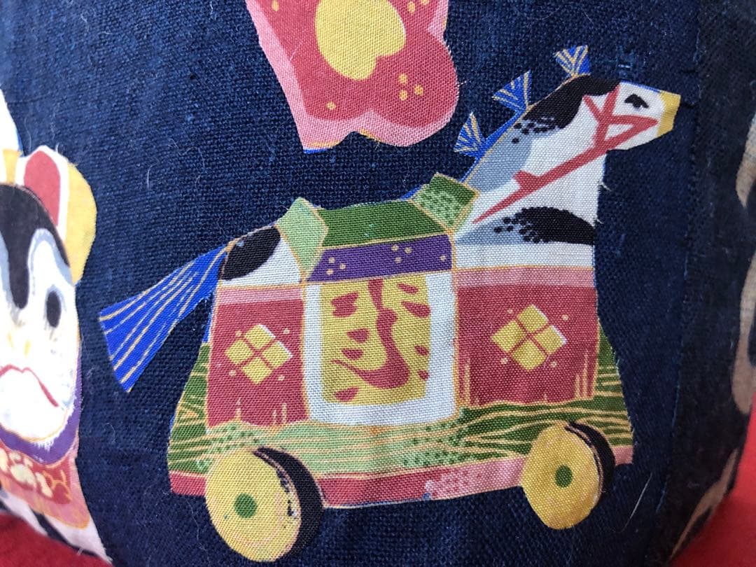 一閑張り　一閑張りバック　　　　藍染 筒がき　正絹古布　犬張子　狛犬