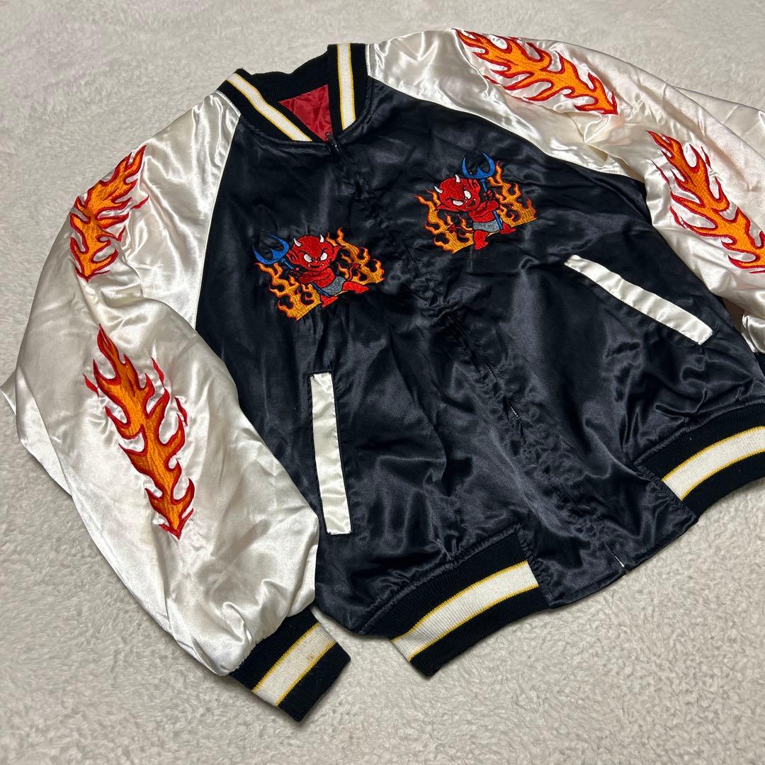 90s GREAT RED HOT デビル スカジャン 炎 刺繍 ヴィンテージ