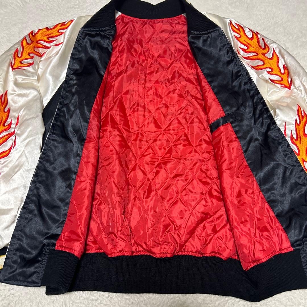 90s GREAT RED HOT デビル スカジャン 炎 刺繍 ヴィンテージ