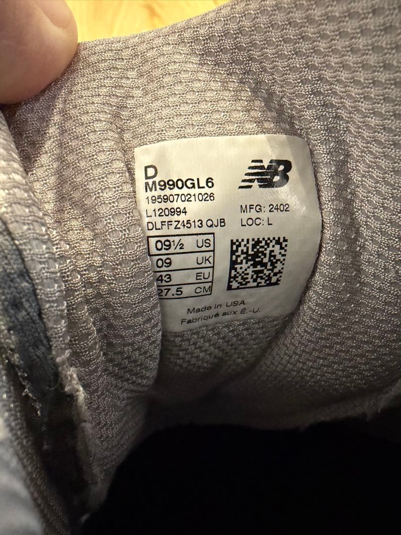 24年 USA製 ニューバランス M990GL6（990v6） 9.5Dワイズ