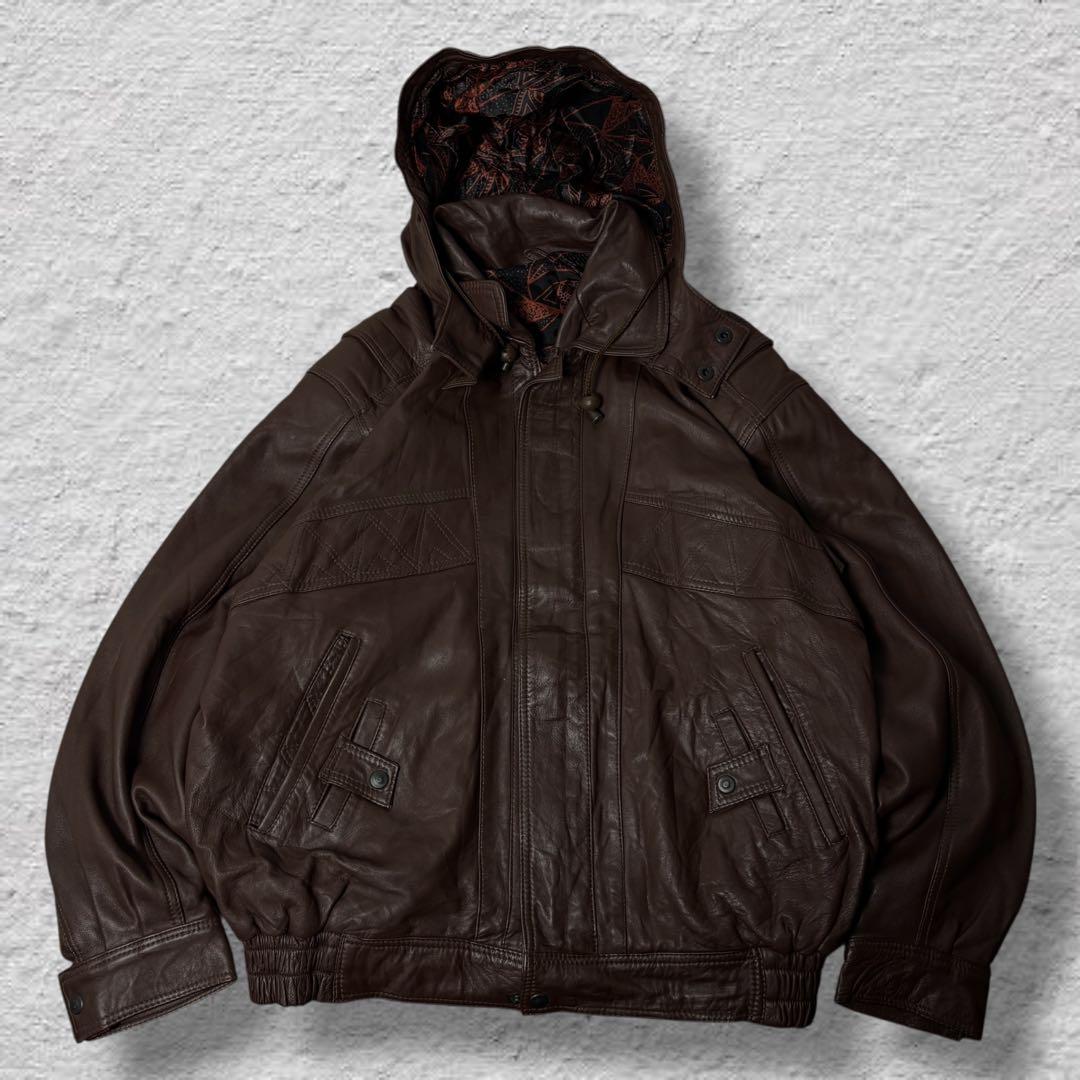 N vintageレザージャケット90sブラウン本革A2ジャケット短丈古着