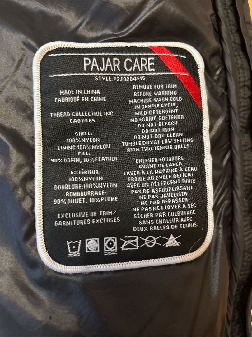 Pajar パジャール ダウンジャケット 黒 フード ファー付 クリーニング済