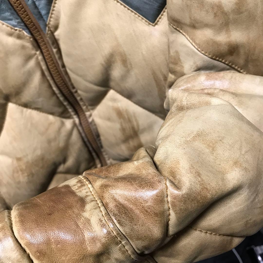ショット　レザージャケットダウン　バイカラー　希少　サイズM 羽毛　フェザー