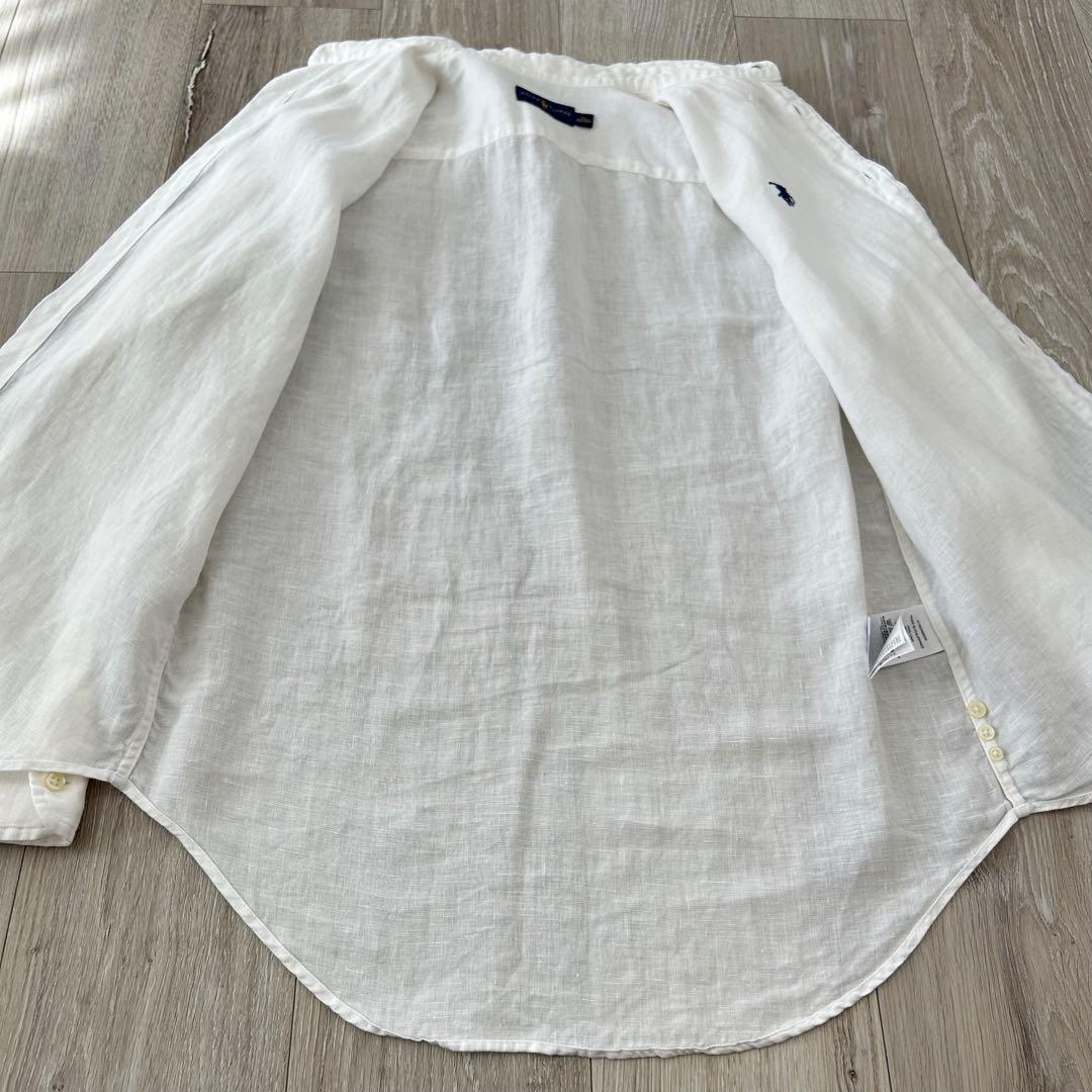 ラルフローレン 長袖 リネンシャツ 白 XS ボタンダウン ポニー刺繍