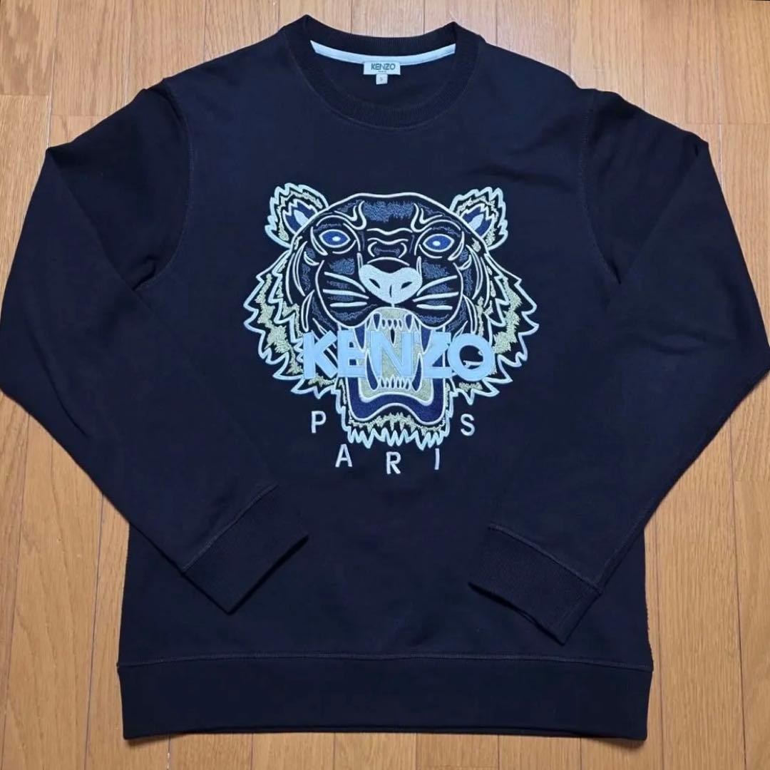 【美品】ケンゾー 虎顔 刺繍 ビッグロゴ スウェット 黒
