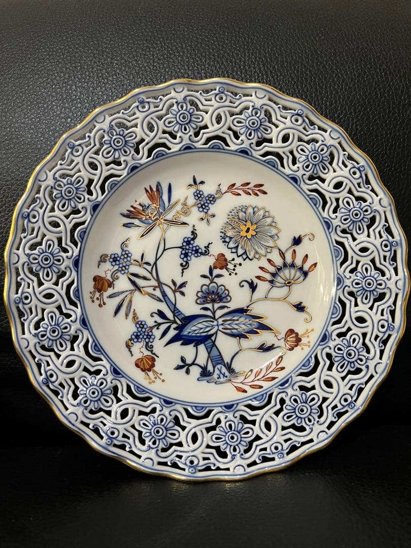 マイセン 朱金オニオン 透かし皿 レース飾皿21cm超貴重