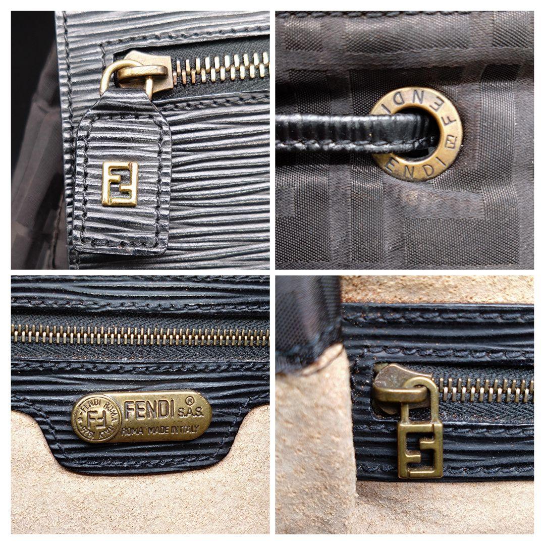 FENDI リュックサック ズッカ柄 肩掛け ナイロン レザー ブラック