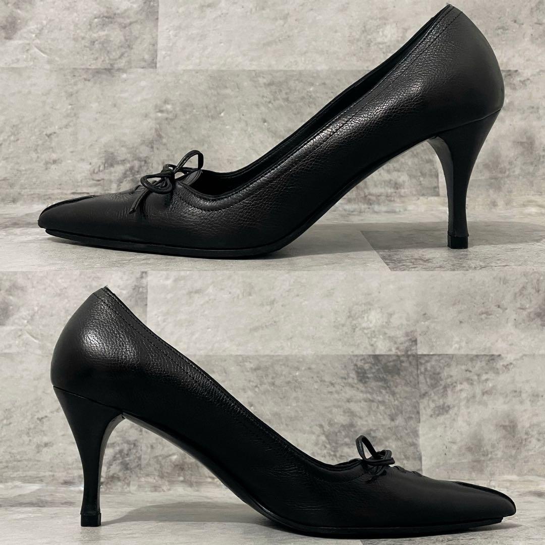 GUCCI グッチ リボン ヒール パンプス レザー シボ バレエコア 36 黒
