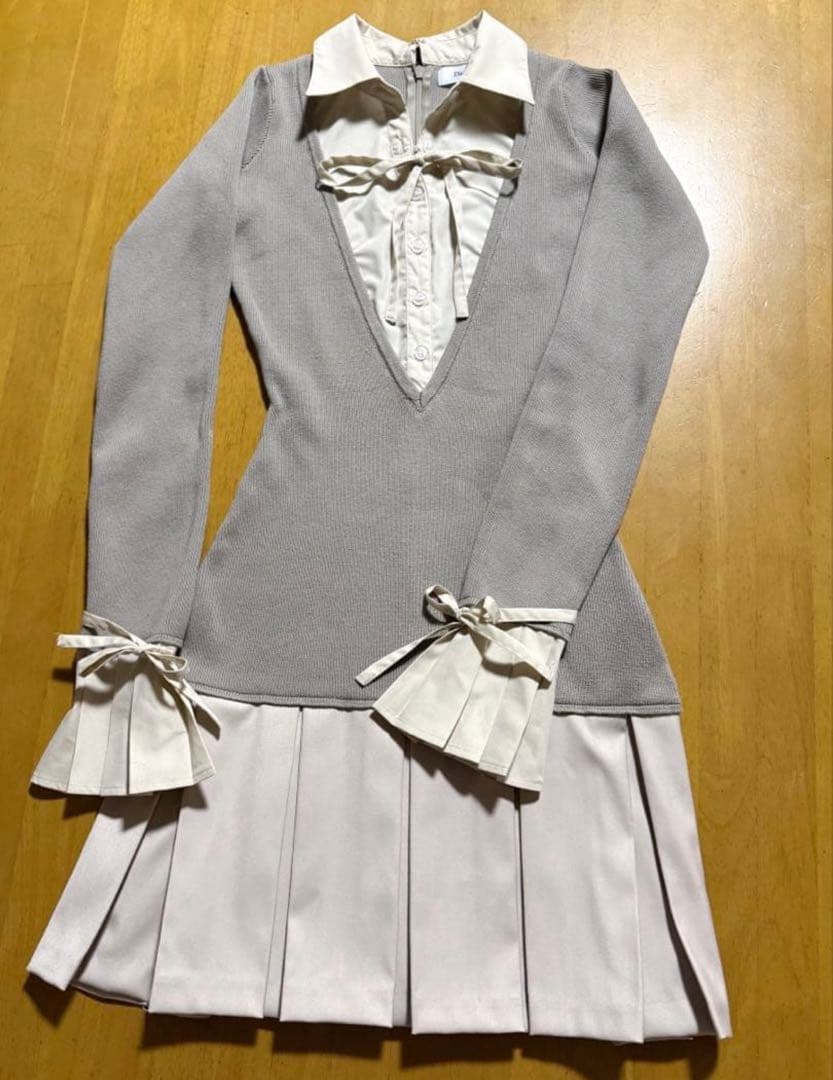 Darich シャツドッキングプリーツミニワンピース　グレー