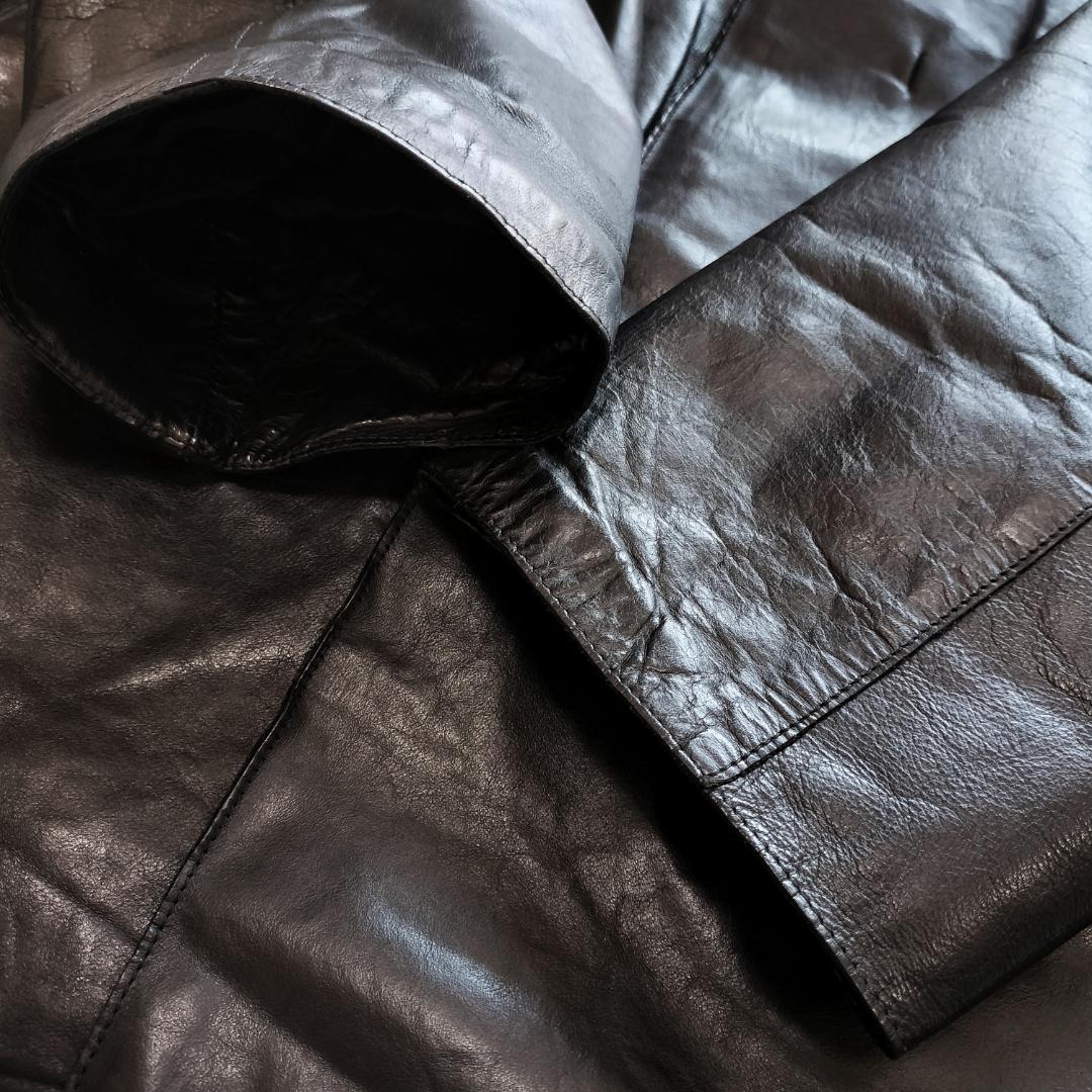 BOSS ヒューゴボス レザーカーコート 48 カーフスキン ザージャケット 黒