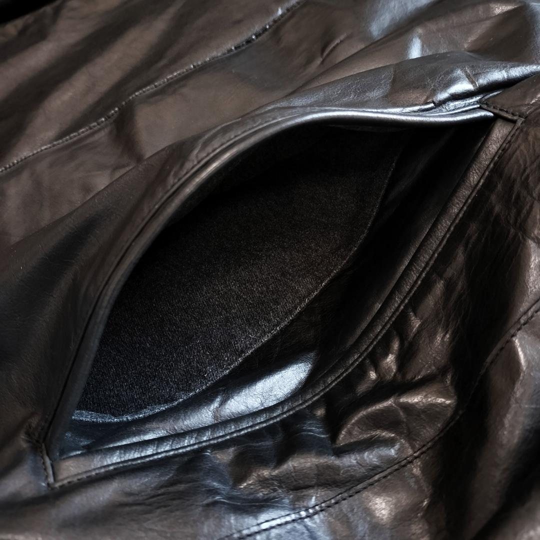 BOSS ヒューゴボス レザーカーコート 48 カーフスキン ザージャケット 黒