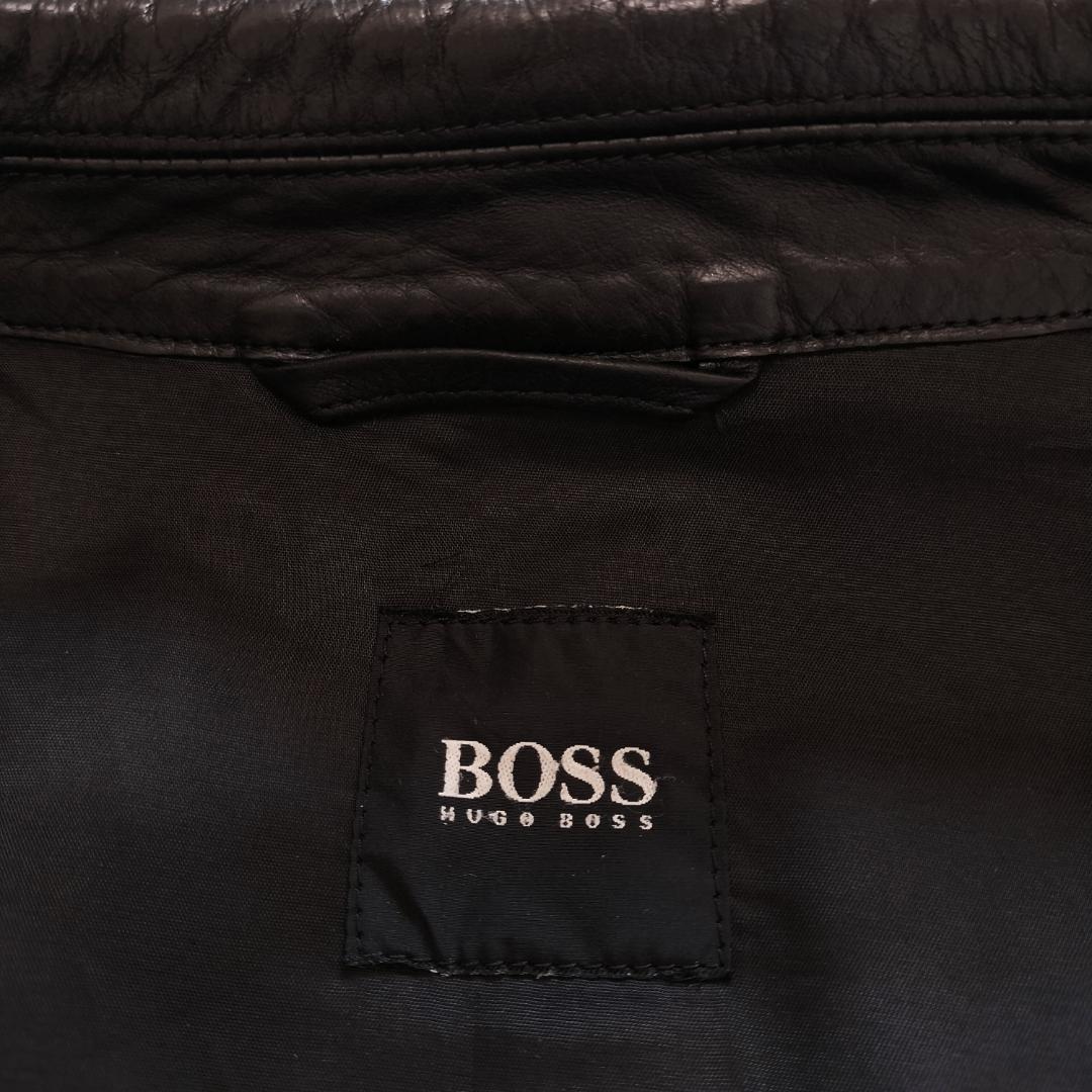 BOSS ヒューゴボス レザーカーコート 48 カーフスキン ザージャケット 黒