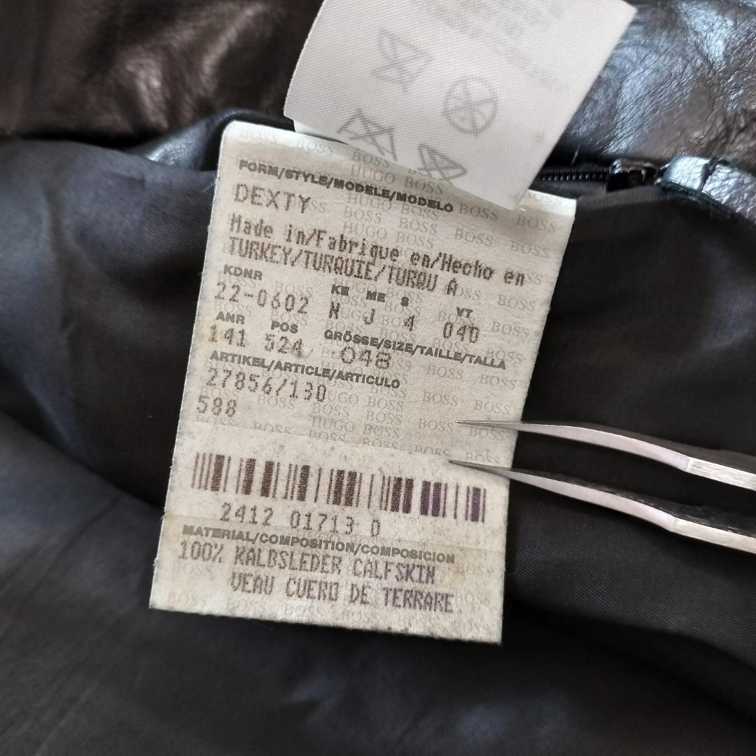 BOSS ヒューゴボス レザーカーコート 48 カーフスキン ザージャケット 黒