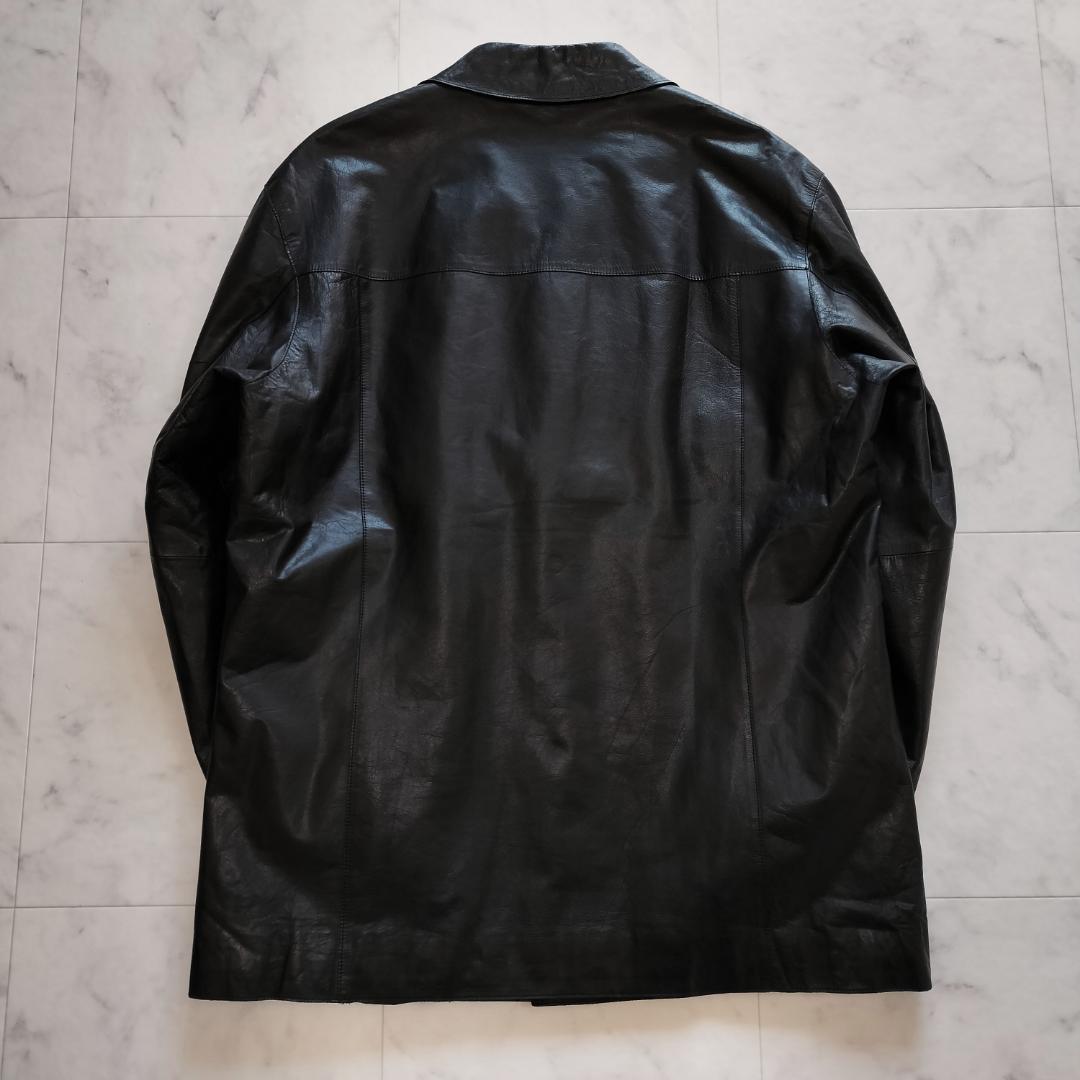 BOSS ヒューゴボス レザーカーコート 48 カーフスキン ザージャケット 黒