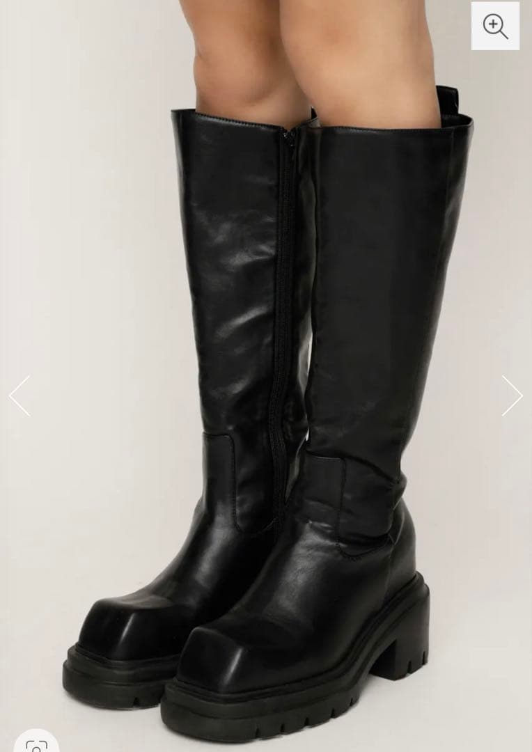 【SNSで話題の美脚チートブーツ！】SQUARE TOE KNEE ブーツ