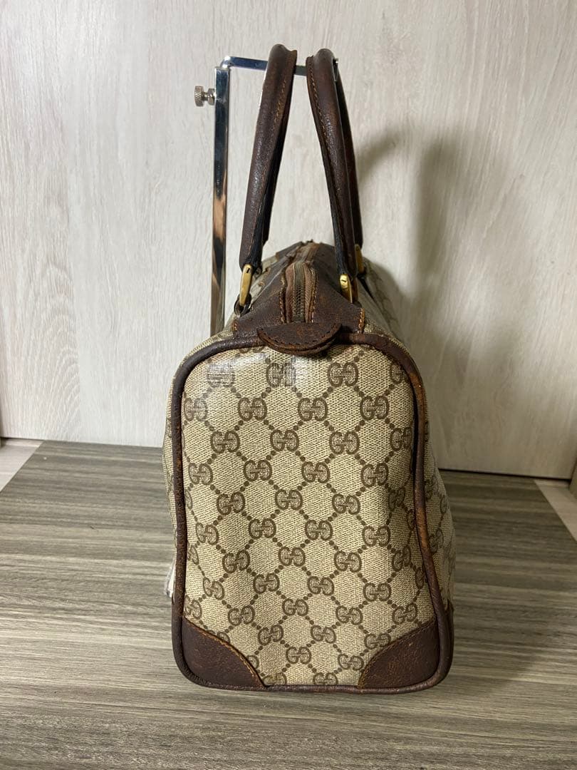 オールドグッチ　ボストンバッグ　GG柄　スプリーム　レザー　PVC ブラウン