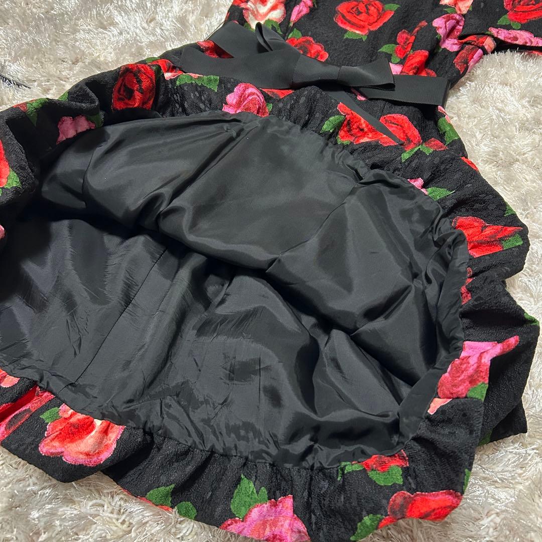 エムズグレイシー 秋冬カタログ バルーンワンピース 薔薇 ジャガード 花柄 黒