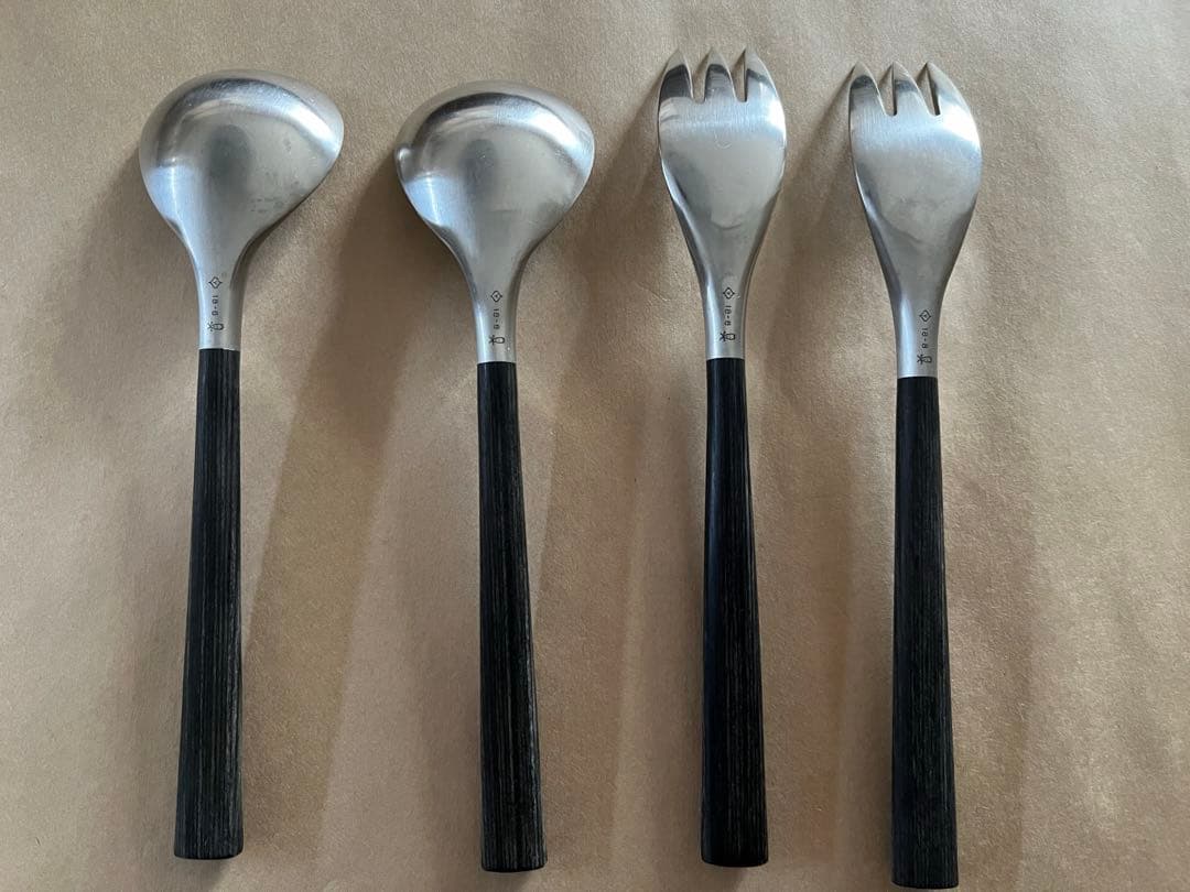 柳宗理　黒柄　デザートスプーン　デザートフォーク　カトラリー　　3本刃